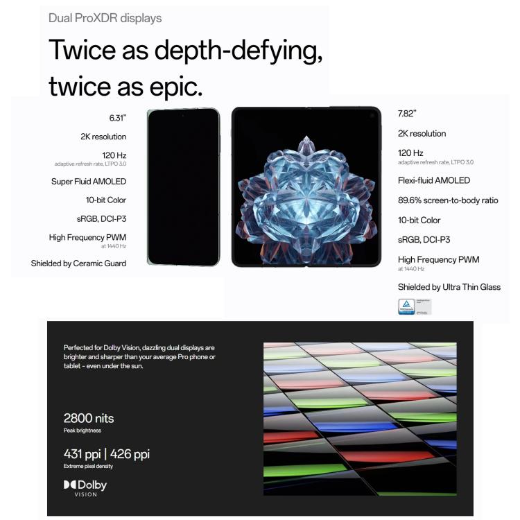 一加Open 5G 歐版, 16GB+1TB 側鍵指紋, 7.82英寸+ 6.31英寸ColorOS 13.2安卓13高通驍龍8 Gen 2八核, NFC, 5G網絡