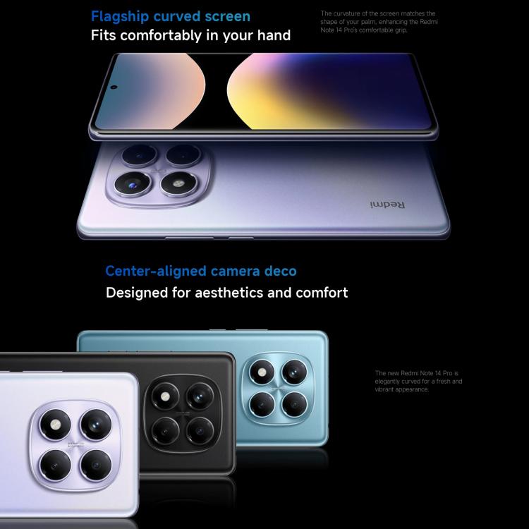小米Redmi Note 14 Pro 4G  國際版，12GB+256GB，屏幕指紋，6.67英寸Xiaomi HyperOS Helio G100-Ultra八核, NFC, 4G網絡