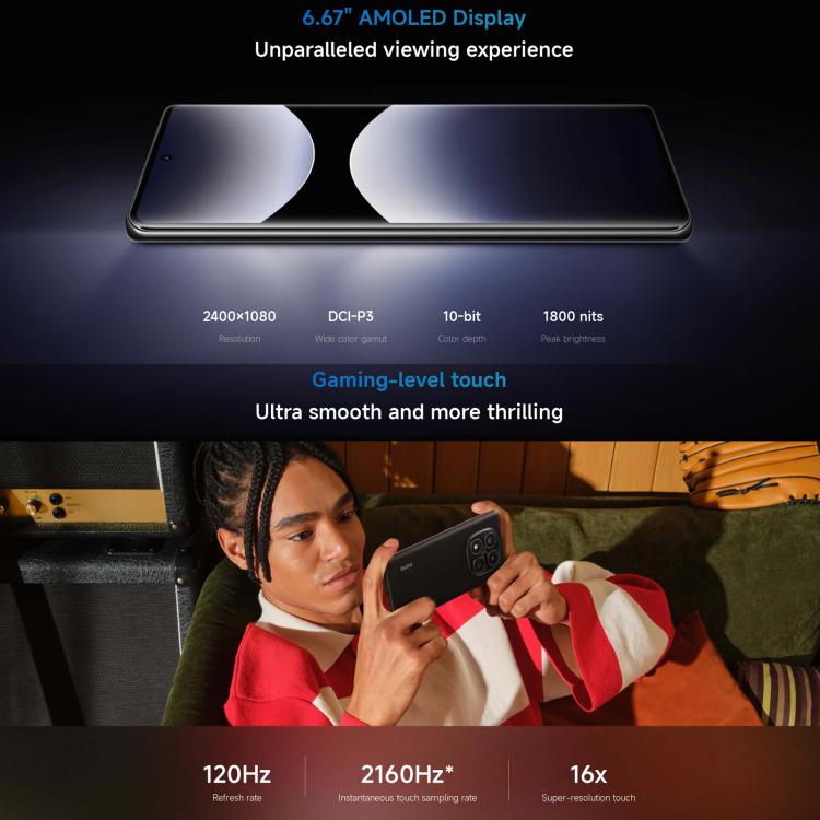 小米Redmi Note 14 Pro 4G  國際版，12GB+512GB，屏幕指紋，6.67英寸Xiaomi HyperOS Helio G100-Ultra八核, NFC, 4G網絡