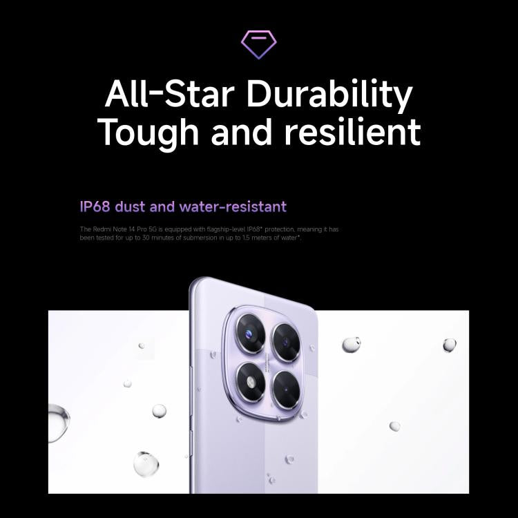 小米Redmi Note 14 Pro 5G 國際版，8GB+256GB，屏幕指紋，6.67英寸Xiaomi HyperOS 聯發科天璣7300-Ultra八核, NFC, 5G網絡