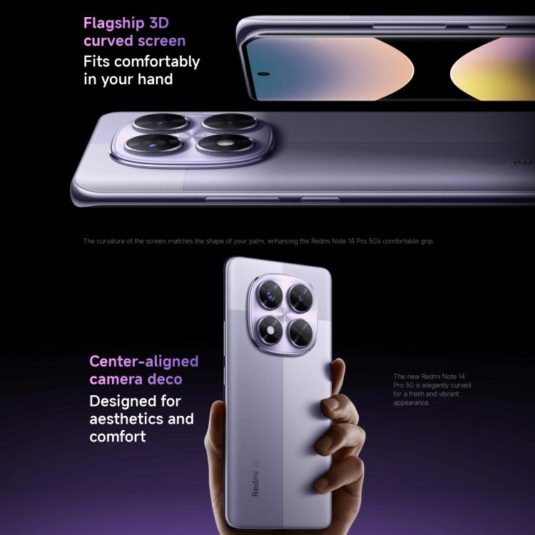 小米Redmi Note 14 Pro 5G 國際版，8GB+256GB，屏幕指紋，6.67英寸Xiaomi HyperOS 聯發科天璣7300-Ultra八核, NFC, 5G網絡