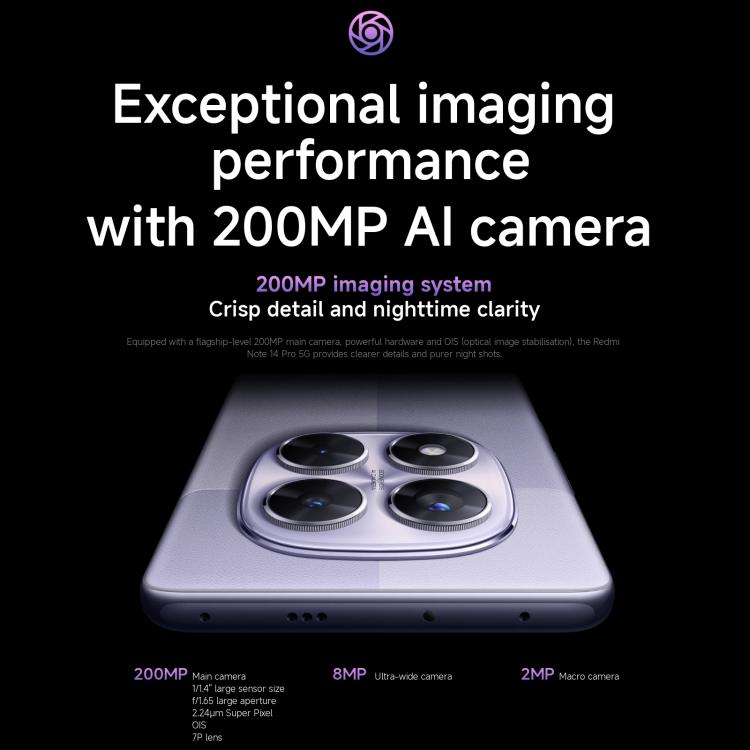小米Redmi Note 14 Pro 5G 國際版，8GB+256GB，屏幕指紋，6.67英寸Xiaomi HyperOS 聯發科天璣7300-Ultra八核, NFC, 5G網絡