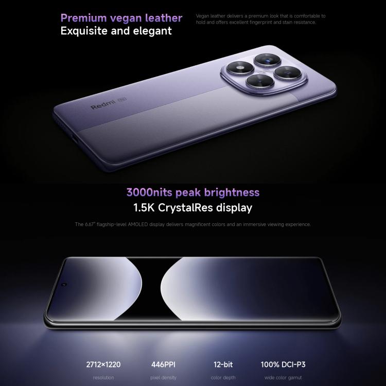 小米Redmi Note 14 Pro 5G 國際版，12GB+512GB，屏幕指紋，6.67英寸Xiaomi HyperOS 聯發科天璣7300-Ultra八核, NFC, 5G網絡