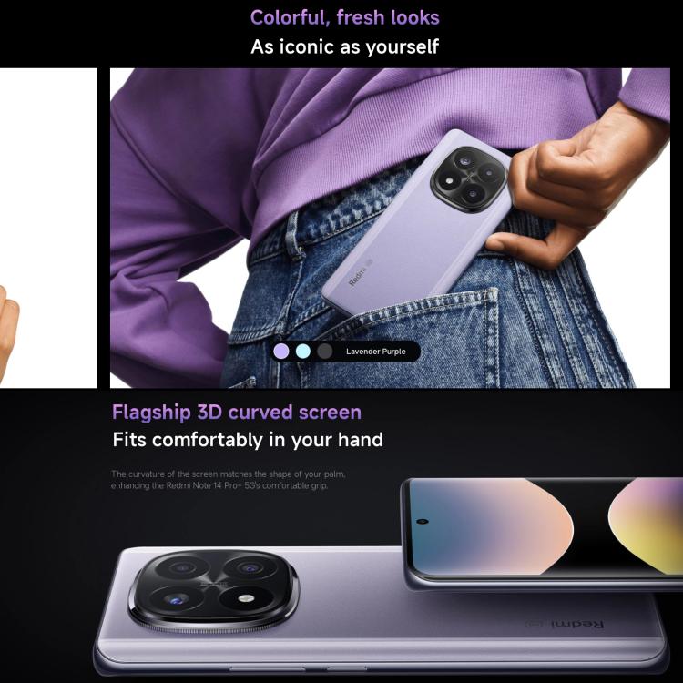 小米Redmi Note 14 Pro+ 5G 國際版，12GB+512GB，屏幕指紋，6.67英寸Xiaomi HyperOS高通驍龍7s Gen 3八核, NFC, 5G網絡