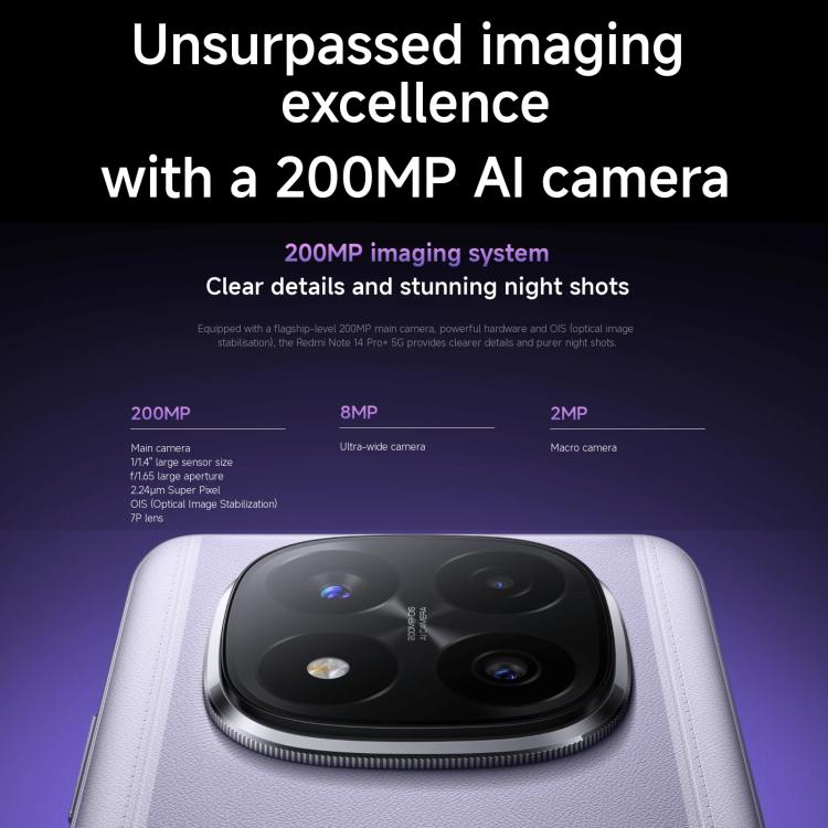 小米Redmi Note 14 Pro+ 5G 國際版，12GB+512GB，屏幕指紋，6.67英寸Xiaomi HyperOS高通驍龍7s Gen 3八核, NFC, 5G網絡
