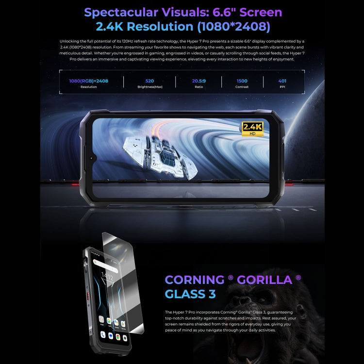 HOTWAV Hyper 7 Pro三防機，16GB+256GB，6.6英寸安卓14 天璣7050 5G八核, 網絡：5G, OTG, NFC