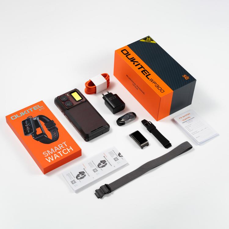Oukitel WP300三防機帶手錶，12GB+512GB，6.8英寸安卓15聯發科天璣7050八核，NFC, OTG, 網絡：5G