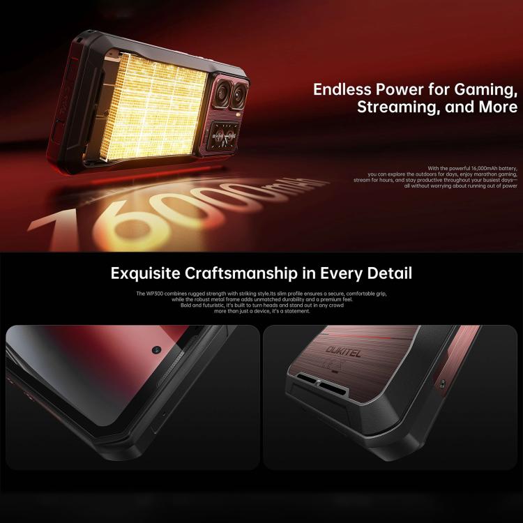 Oukitel WP300三防機帶手錶，12GB+512GB，6.8英寸安卓15聯發科天璣7050八核，NFC, OTG, 網絡：5G