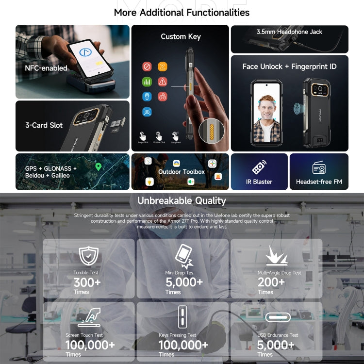 Ulefone Armor 27T Pro三防機, 12GB+256GB, 熱成像，夜視，6.78英寸安卓14 天璣6300八核, 網絡：5G, NFC  , Armor 27T Pro