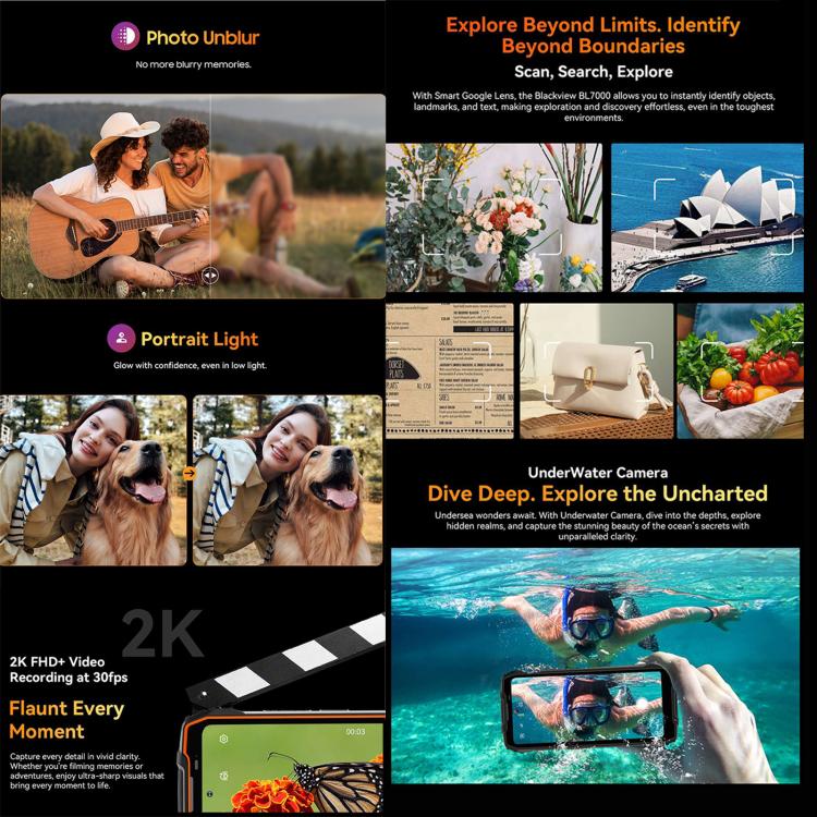 Blackview BL7000 IP68/IP69K三防機,  8GB+256GB，6.78英寸安卓15 MediaTek 天璣 6300八核, 網絡：5G, NFC, OTG