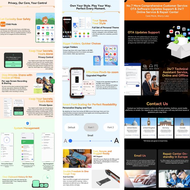 Blackview BL7000 IP68/IP69K三防機,  8GB+256GB，6.78英寸安卓15 MediaTek 天璣 6300八核, 網絡：5G, NFC, OTG