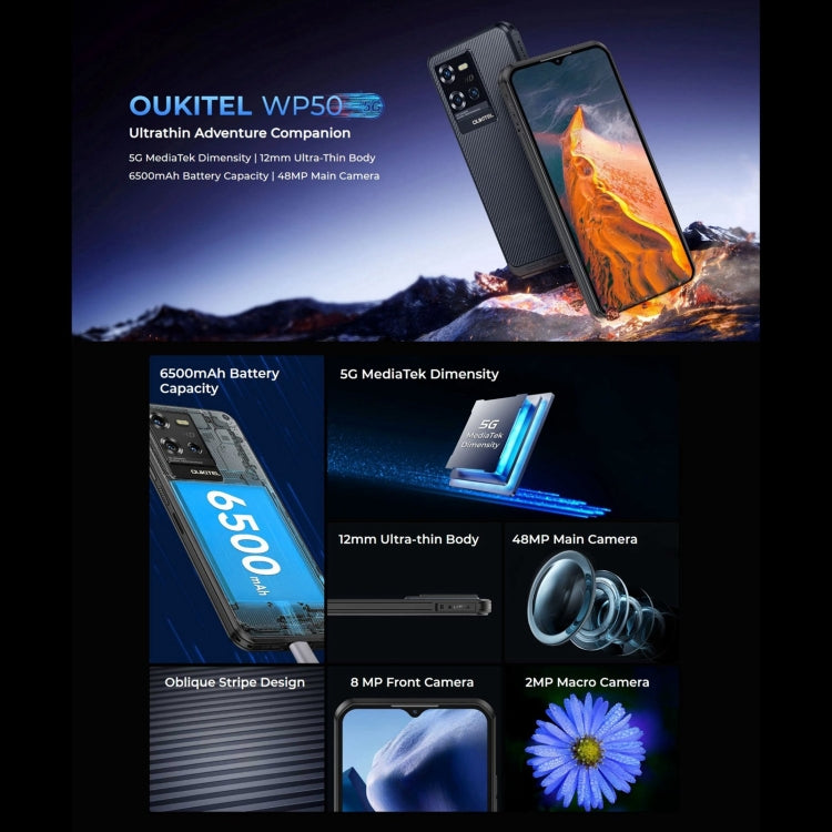 Oukitel WP50 5G三防機, 4GB+256GB, 6.6英寸聯發科天璣6100+八核，NFC，OTG, 網絡：5G