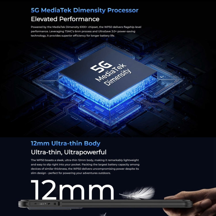 Oukitel WP50 5G三防機, 4GB+256GB, 6.6英寸聯發科天璣6100+八核，NFC，OTG, 網絡：5G