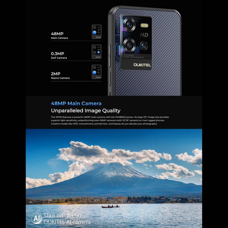 Oukitel WP50 5G三防機, 4GB+256GB, 6.6英寸聯發科天璣6100+八核，NFC，OTG, 網絡：5G
