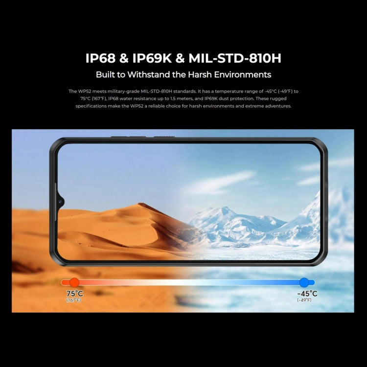 Oukitel WP52 5G三防機, 4GB+256GB, 6.6英寸聯發科天璣6100+八核，NFC，OTG, 網絡：5G