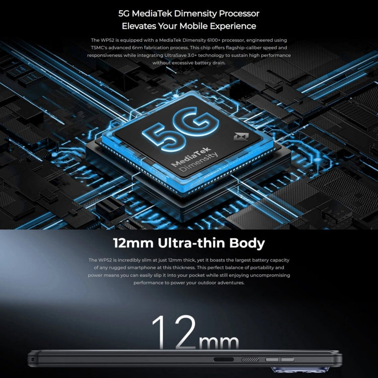 Oukitel WP52 5G三防機, 4GB+256GB, 6.6英寸聯發科天璣6100+八核，NFC，OTG, 網絡：5G