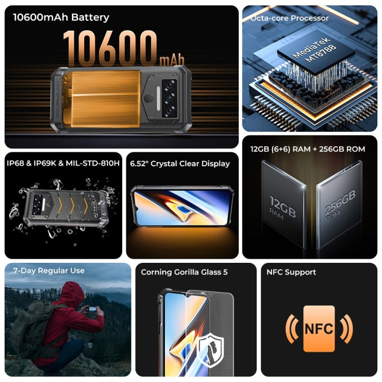 Oukitel WP38，12GB+256GB，IP68/IP69K三防機, 6.52英寸聯發科MT8788八核，NFC, OTG, 網絡：4G