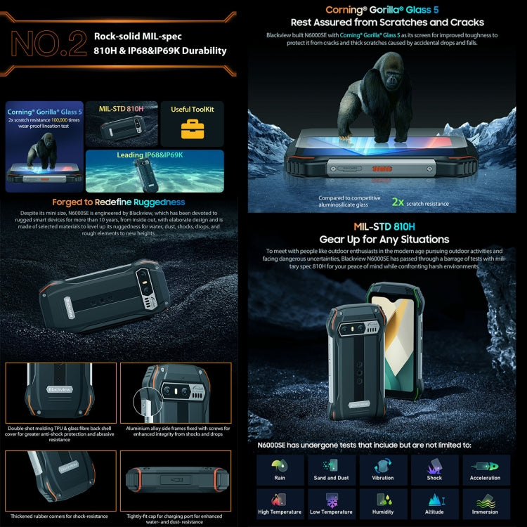 Blackview N6000SE，4GB+128GB，IP68/IP69K三防機  4.3英寸安卓13 MT8788八核, 網絡：4G, OTG NFC  , N6000SE 4GB+128GB