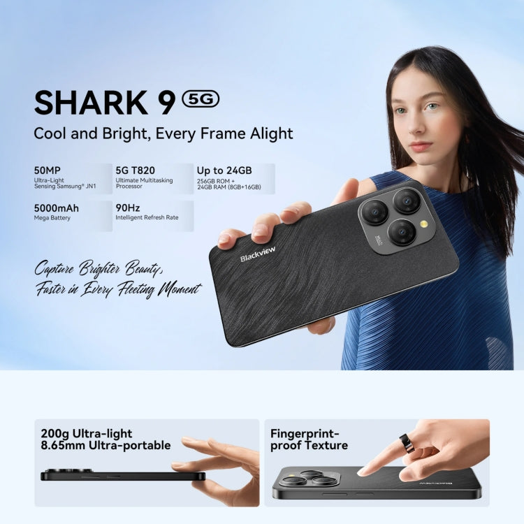 Blackview SHARK 9，8GB+256GB，6.67英寸安卓14 紫光展銳T820八核,  5G網絡