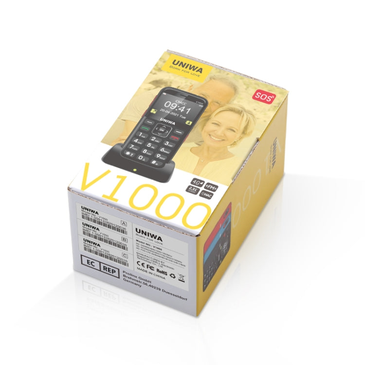 UNIWA V1000功能機 2.31寸, 藍牙 收音, SOS 4G網絡 帶底座