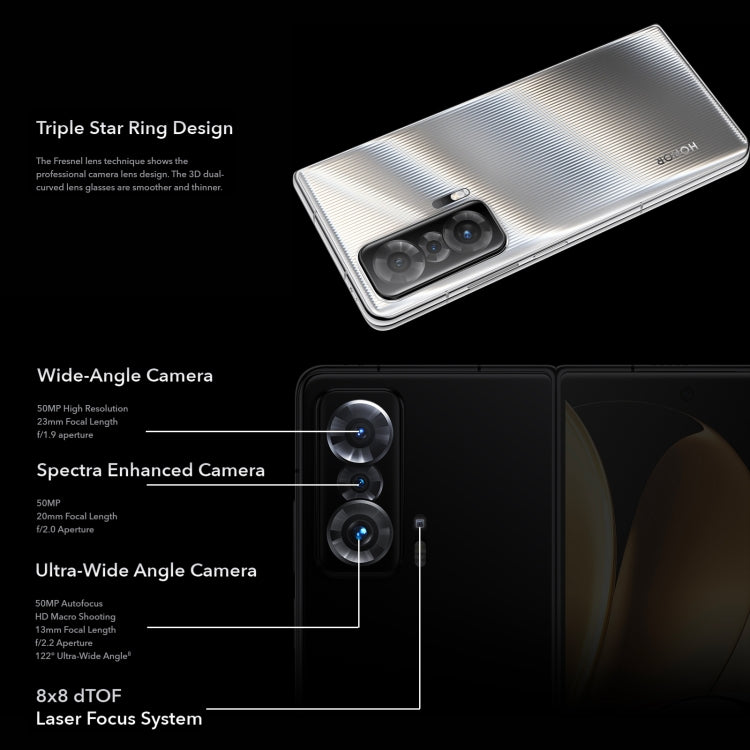 榮耀Magic V 5G全網通 12GB+256GB 3後置攝像頭 人臉識別&側鍵指紋 7.9英寸+6.45英寸Magic UI 6.0 , 一代驍龍8八核, 5G網絡, OTG, NFC  不支持谷歌商店