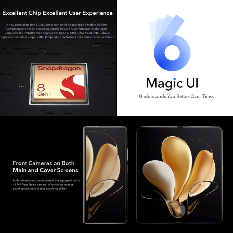 榮耀Magic V 5G全網通 12GB+512GB 3後置攝像頭 人臉識別&側鍵指紋 7.9英寸+6.45英寸Magic UI 6.0 , 一代驍龍8八核, 5G網絡, OTG, NFC  不支持谷歌商店