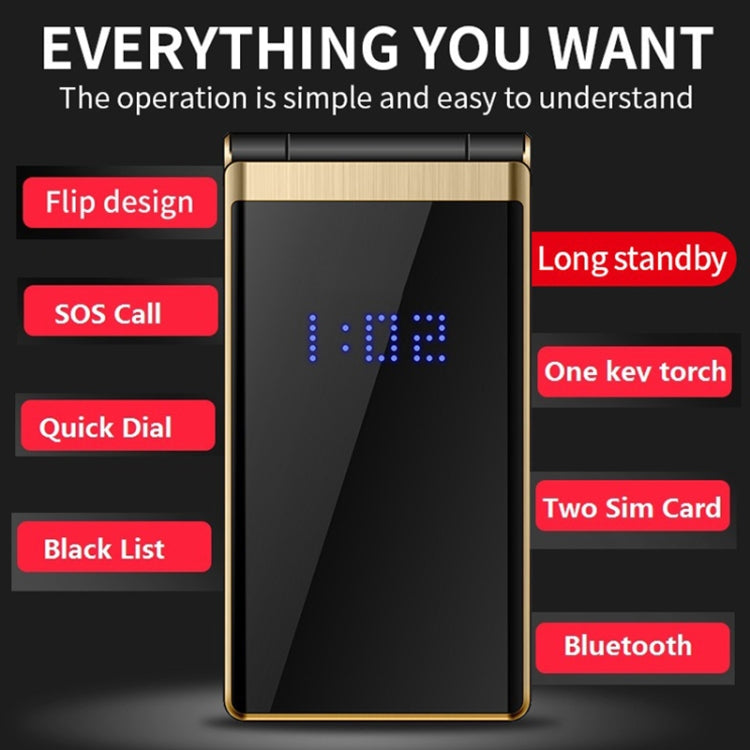 Mafam F120 2.4寸商務翻蓋機 , 大字按鍵, 親情號碼, 外面显示時間 收音  SOS, GSM網絡 雙卡雙待