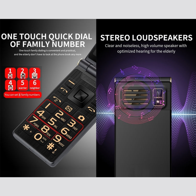 Mafam F120 2.4寸商務翻蓋機 , 大字按鍵, 親情號碼, 外面显示時間 收音  SOS, GSM網絡 雙卡雙待