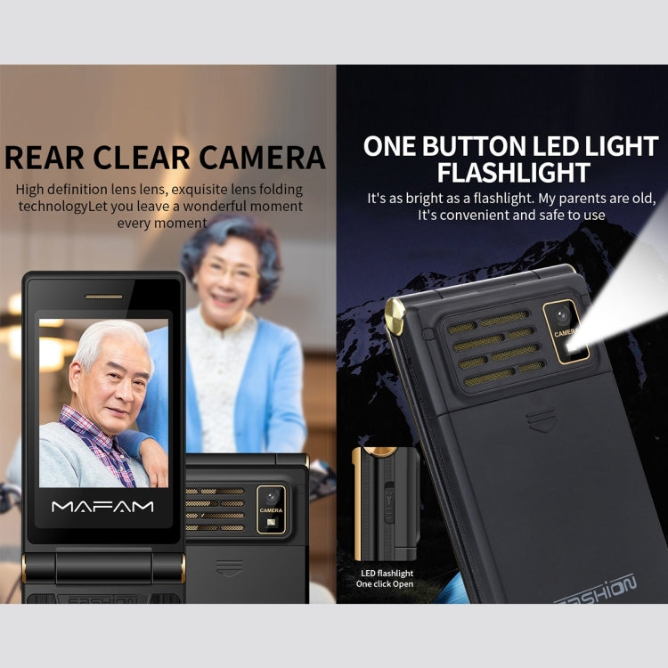 Mafam F120 2.4寸商務翻蓋機 , 大字按鍵, 親情號碼, 外面显示時間 收音  SOS, GSM網絡 雙卡雙待