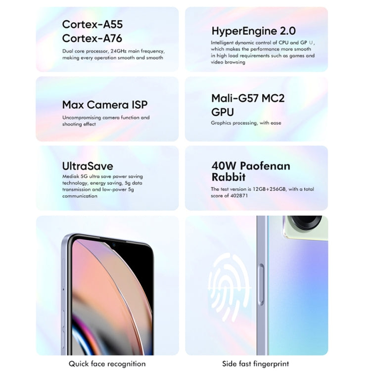 Realme 真我 V23 5G 8GB+256GB 側鍵指紋 6.58英寸Realme UI 3.0 / Android 12, 天璣810八核 5G網絡 支持谷歌商店