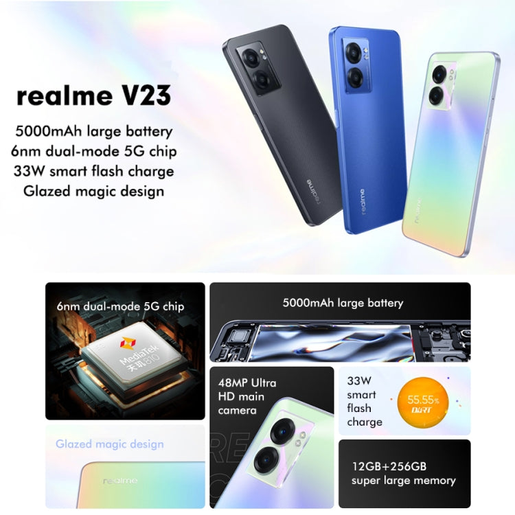 Realme 真我 V23 5G 12GB+256GB 側鍵指紋 6.58英寸Realme UI 3.0 / Android 12, 天璣810八核 5G網絡 支持谷歌商店