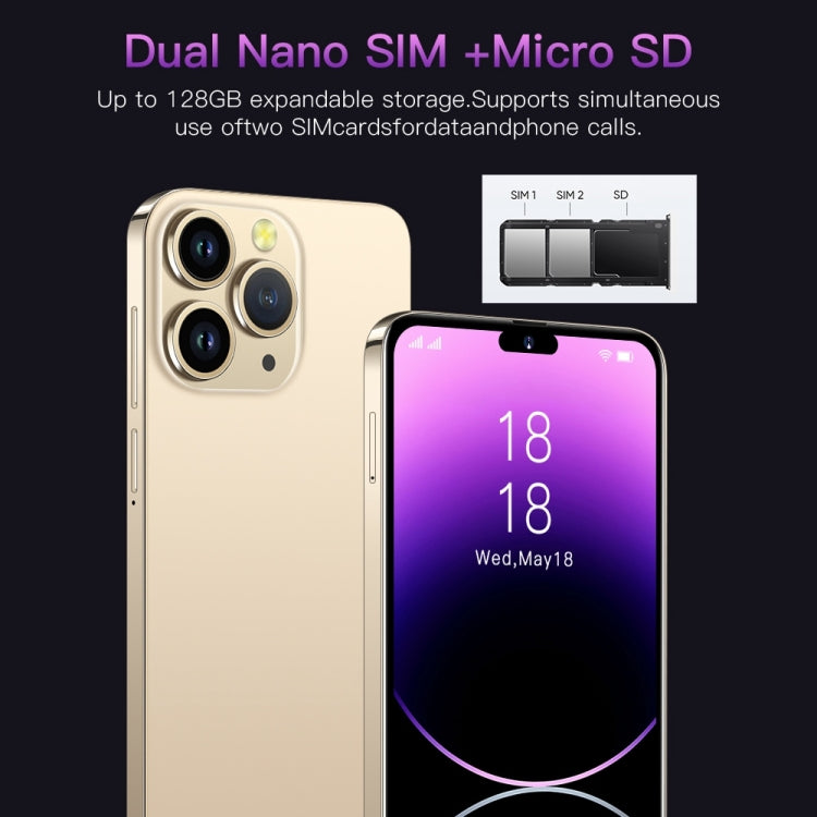 i14 Pro Max N85+ 2GB+16GB 臉部識別, 安卓6.0, 6.3寸屏展訊7731G四核, 3G網絡,  雙卡,  帶64GB TF卡