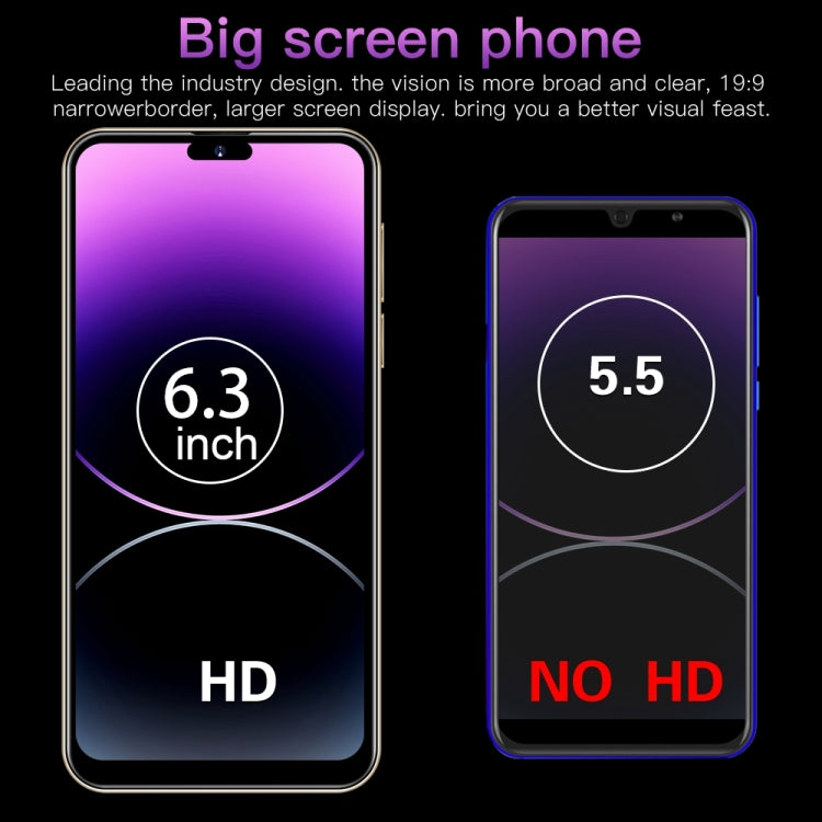 i14 Pro Max N85+ 2GB+16GB 臉部識別, 安卓6.0, 6.3寸屏展訊7731G四核, 3G網絡,  雙卡,  帶64GB TF卡