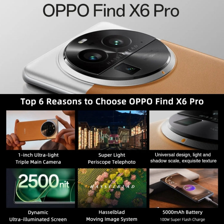 OPPO Find X6 Pro 5G國內版 16GB+256GB 5000萬三后攝 6.82英寸ColorOS 13.1, 第二代驍龍8 八核處理器, 5G網絡 支持谷歌商店 , 16GB+256GB, Find X6 Pro 16GB+256GB