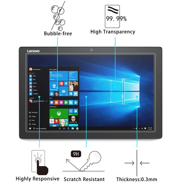 聯想Miix 5 0.3mm 9H直邊鋼化玻璃保護膜