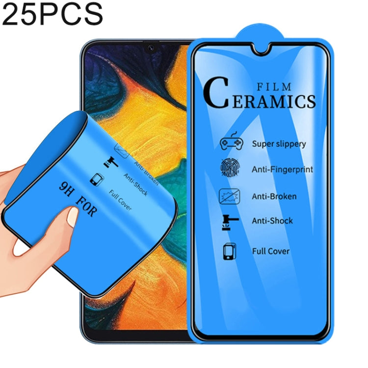 25 PCS 2.5D Full Glue Full Cover Ceramics Film for Galaxy A20 / A30 / A50 / M30 / A30 JP
