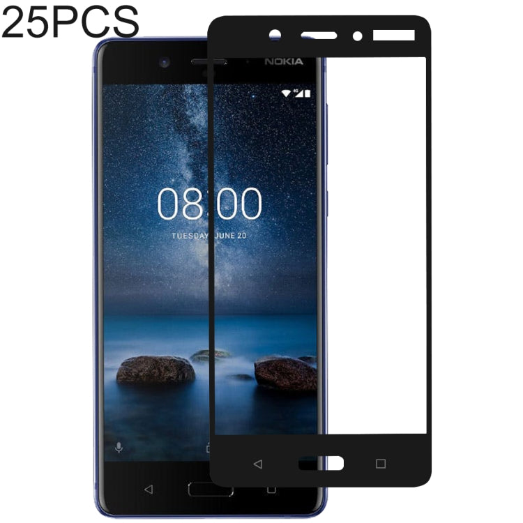 25 PCS 絲印二強 全屏鋼化玻璃膜適用於 諾基亞 Nokia 8
