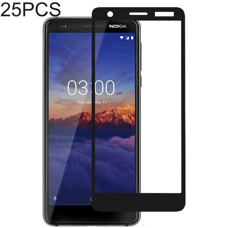 25 PCS 絲印二強 全屏鋼化玻璃膜適用於 諾基亞 Nokia 3.1