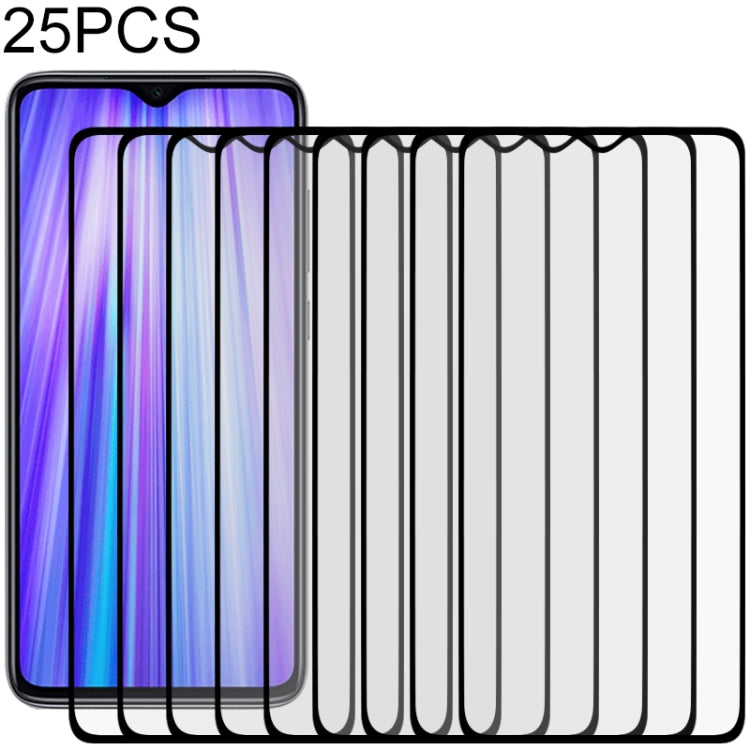 25 PCS 絲印二強 全屏鋼化玻璃膜適用於 適用於 小米 紅米 Note 8 Pro