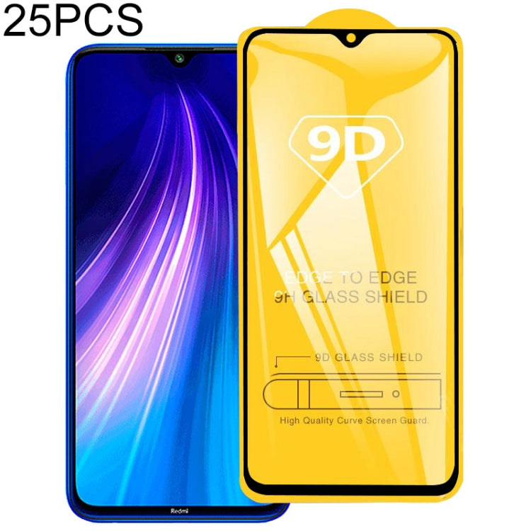 25 PCS 適用於 小米紅米 Note 8T 9D絲印二強 全屏鋼化玻璃膜
