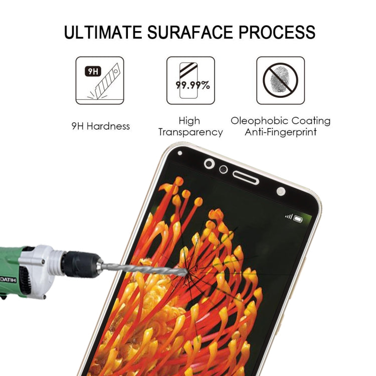 適用於華為 Y6  0.26mm 9H表面硬度2.5D弧邊防刮絲印全屏玻璃膜