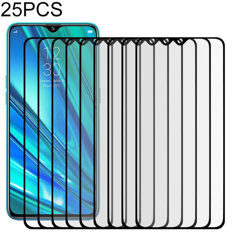 25 PCS適用於OPPO Realme 5 Pro 絲印二強 全屏鋼化玻璃膜