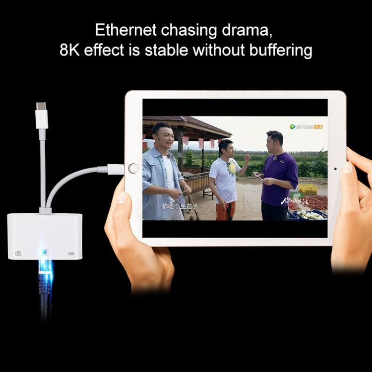 NK-107 Pro 3合一 Type-C+8 Pin公頭轉USB+RJ45+8 Pin充電母頭接口 適配器