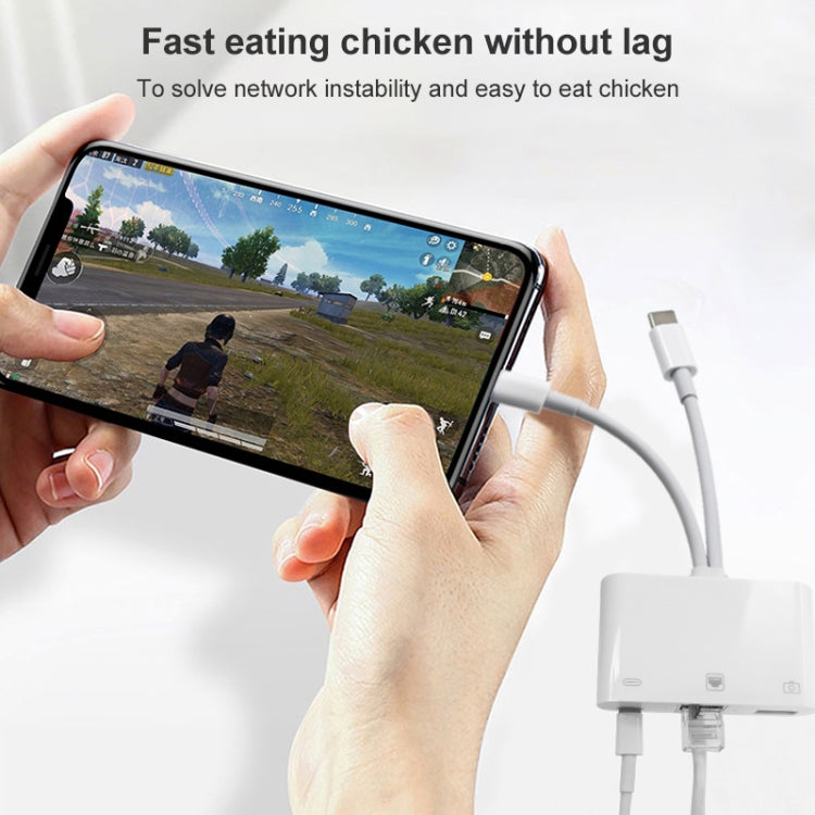 NK-107 Pro 3合一 Type-C+8 Pin公頭轉USB+RJ45+8 Pin充電母頭接口 適配器