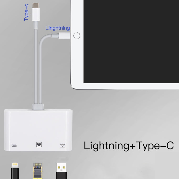 NK-107 Pro 3合一 Type-C+8 Pin公頭轉USB+RJ45+8 Pin充電母頭接口 適配器