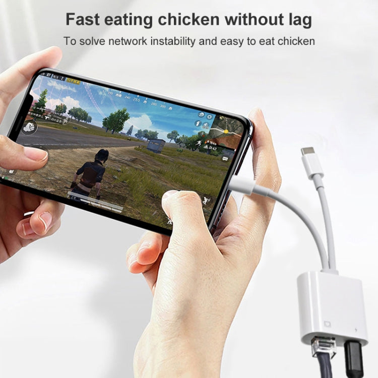 NK-1035 Pro 2合一 Type-C+8 Pin公頭轉RJ45+8 Pin充電母頭接口 適配器