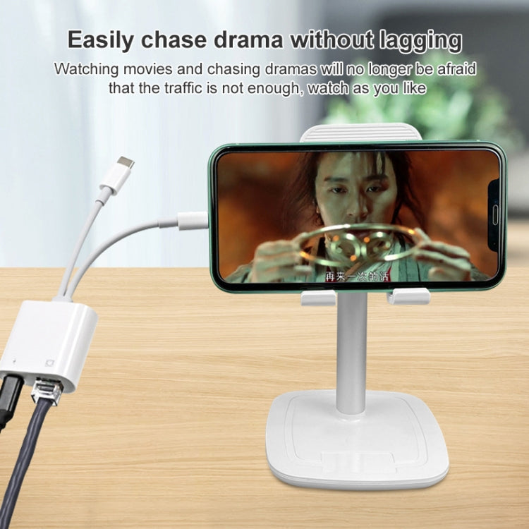 NK-1035 Pro 2合一 Type-C+8 Pin公頭轉RJ45+8 Pin充電母頭接口 適配器