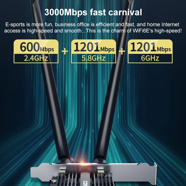 COMFAST CF-AX181 PRO 3000Mbps 三頻+藍牙5.2 無線WiFi6E PCI-E網卡帶散熱片