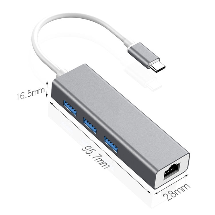 百兆網卡Type-C轉 RJ45+3個USB 3.0 轉換集線器HUB