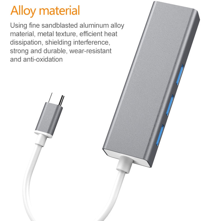 百兆網卡Type-C轉 RJ45+3個USB 3.0 轉換集線器HUB